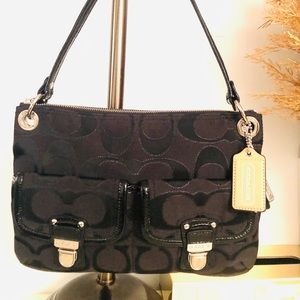 Coach Black Outline Signature Poppy Hippie Bag